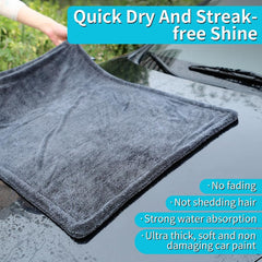 Microfiber Towels for Cars - 1300GSM X Large Size Double Twisted Loop 2pcs - 70/30 Blend Quick Dry High Absorbent Edgeless Streak Free - Car Drying Towel for Detailing 24x36″ & 12x12 (Dark Grey)