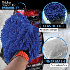 Crystal Clean Microfiber Car Wash Mitt - Pack of 2 Double Sided Scratch Free wash Mitts for Car Washing Detailing - Large Size 11 x 8 inch Waterproof with Inner mesh - Blue