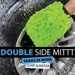 Crystal Clean Microfiber Car Wash Mitt - Pack of 2 Double Sided Scratch Free wash Mitts for Car Washing Detailing - Large Size 11 x 8 inch Waterproof with Inner mesh - Green