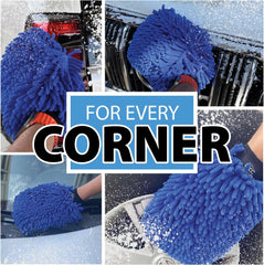 Crystal Clean Microfiber Car Wash Mitt - Pack of 2 Double Sided Scratch Free wash Mitts for Car Washing Detailing - Large Size 11 x 8 inch Waterproof with Inner mesh - Blue