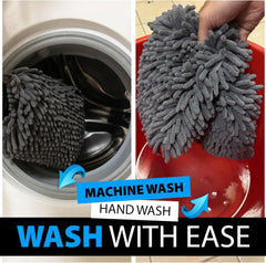 Crystal Clean Microfiber Car Wash Mitt - Pack of 2 Double Sided Scratch Free wash Mitts for Car Washing Detailing - Large Size 11 x 8 inch Waterproof with Inner mesh - Grey