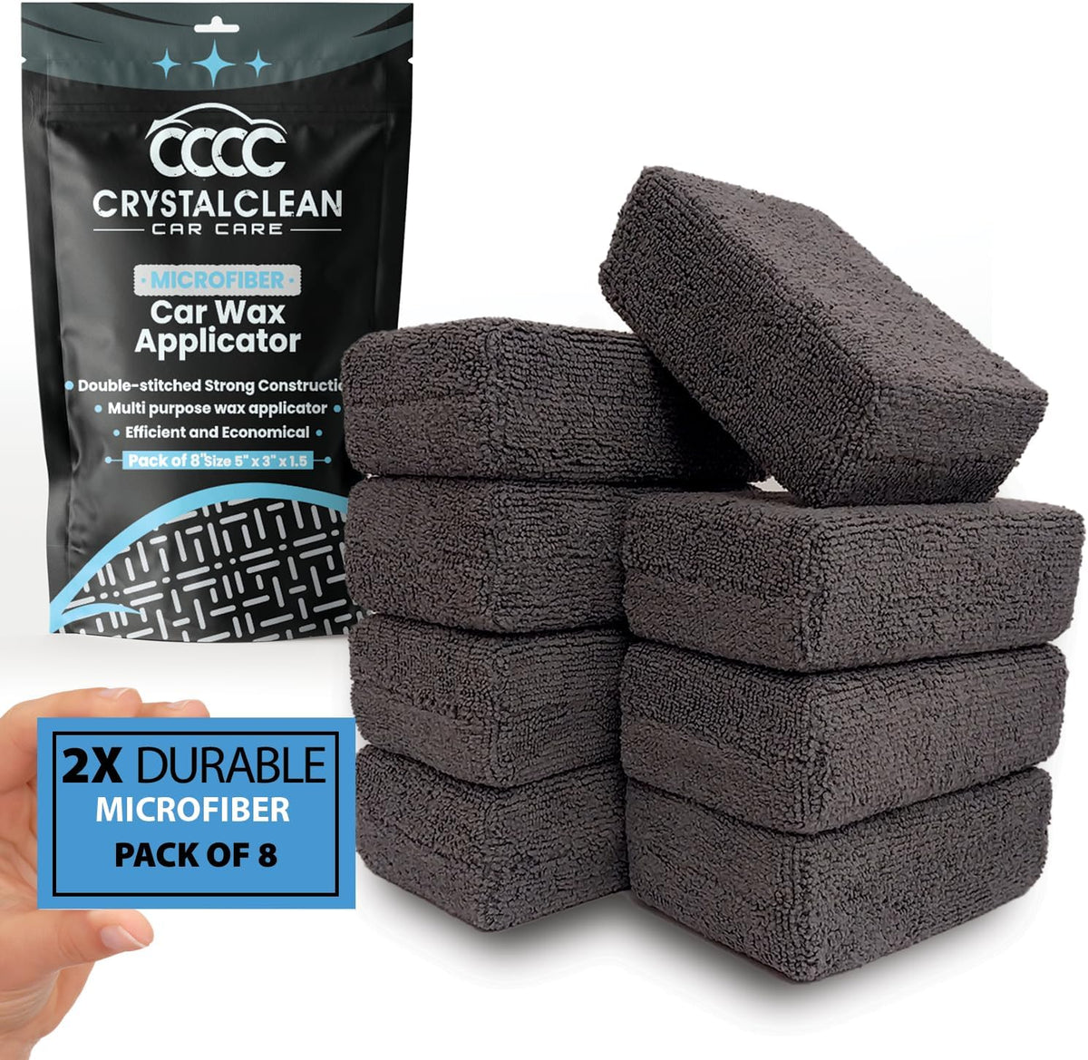 Microfiber Applicator Pad (5" X 3") (Pack of 8) Rectangle Microfiber Applicator Sponges Lint Free Soft Polishing Pads Car Wax Applicator for Detailing and Buffing - Grey